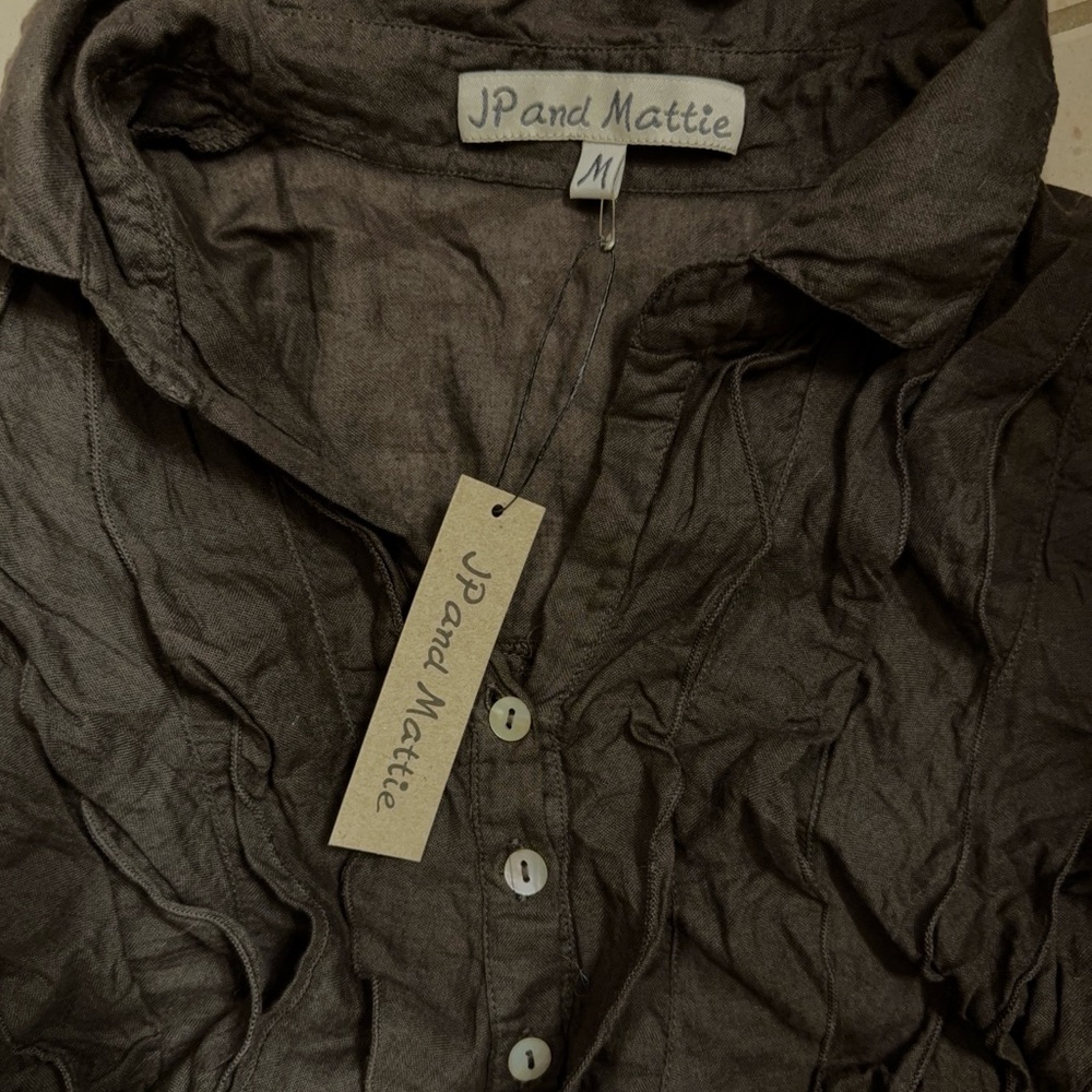 Women's Black Ruffled Button Down - Picture 3 of 3